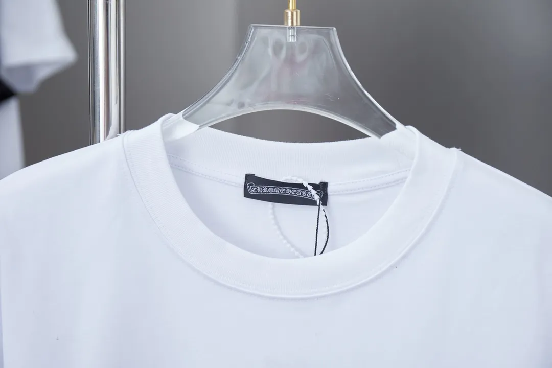 🅿️200 Chrome Hearte 25SS early spring new style, flocking printed hot diamond short sleeves, light luxury, essential item for daily commuting for men and women, correct version, welcome to compare, detailed features · 280 grams of 100% pure cotton double yarn jersey fabric · Special thickened 32 pieces of double-strand 1X1 thread in the same vat custom dyeing · Three-dimensional flocking pattern ➕Imported Australian matte pearl diamonds · Double needle stitching and cross-stitch technology · Original main mark, washed tag, brand moisture-proof paper packaging Color: black/white/blue/burgundy Size: S/M/L/XL